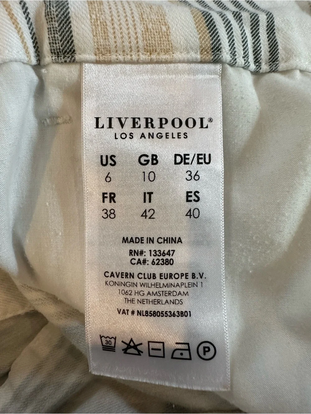 Liverpool Women’s Los Angeles Striped Linen-Blend Pants- size 6